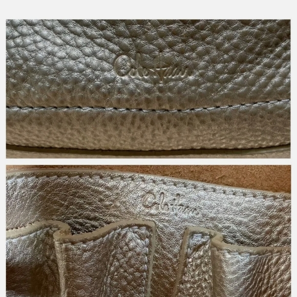 COLE HAAN GOLD Pebbled Leather Braided Handle 2 Way Tote Bag w/Charm - Picture 10 of 15